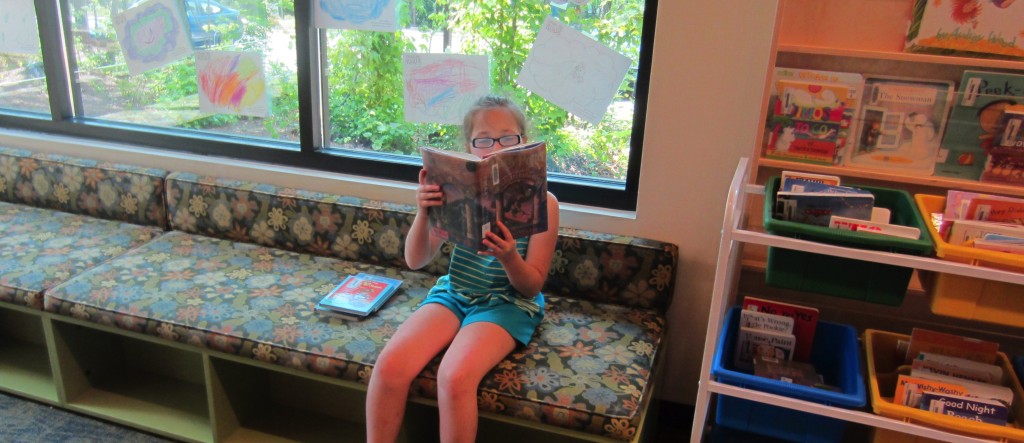 reading in the library copy